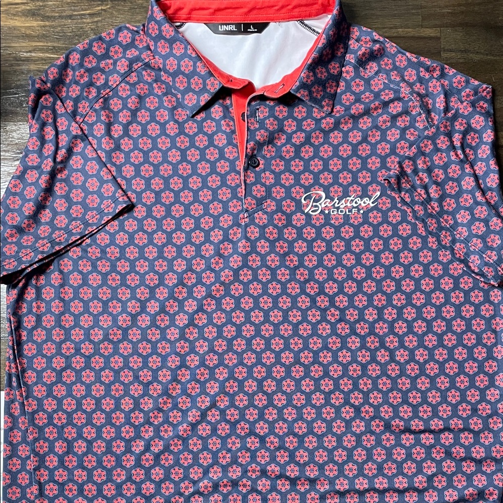 UNRL Men's Floral Button Down Shirt - Red and Navy